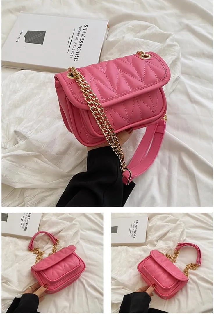 Fashionable Quilted Chain Shoulder Bag - Candy Color Women's Crossbody Purse with Dual Pockets & Magnetic Closure
