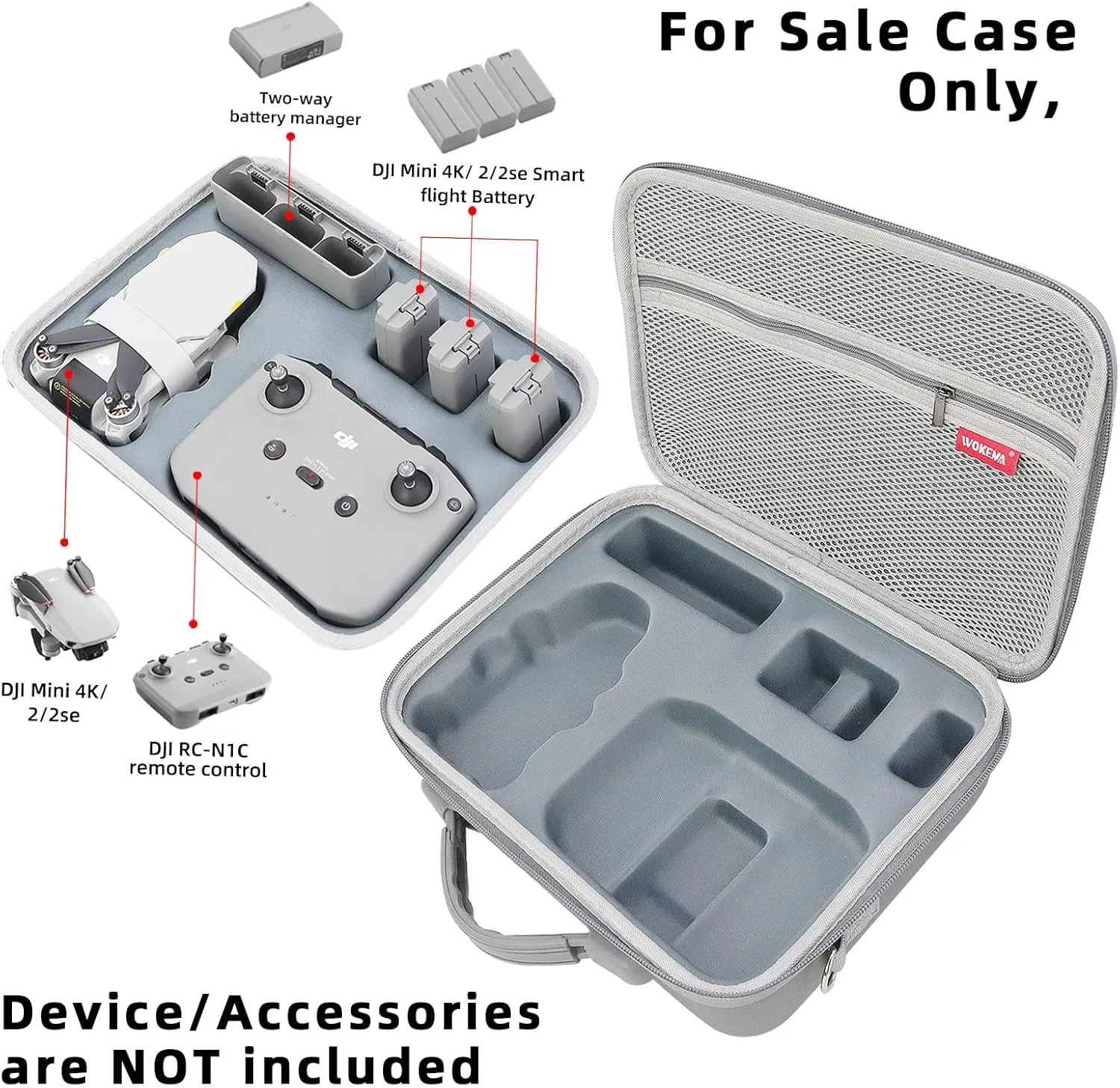 Father&I Drone Mini 4K Min 2 SE/ 2 Combo Accessories Only (Carry-ing) Case Hard Bag-s Travel for DJi Mini 4K Min 2 SE/2 Storage Protective Two Way Zipper WP Case, Grey (NOT Silicone)