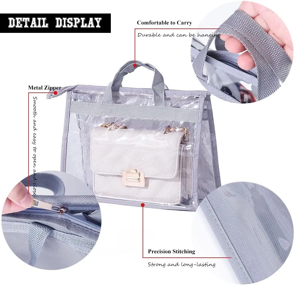 fazhongfa 2PCS Dust Bags for Handbags Clear Purse Storage Organizer Non-Woven Hanging Bag Closet with Zipper and Handle (X-Large, Light Grey)