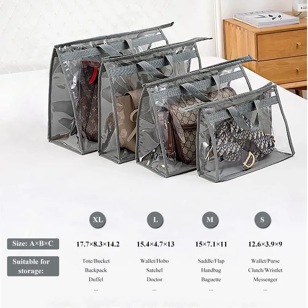 fazhongfa 2PCS Dust Bags for Handbags Clear Purse Storage Organizer Non-Woven Hanging Bag Closet with Zipper and Handle (X-Large, Light Grey)