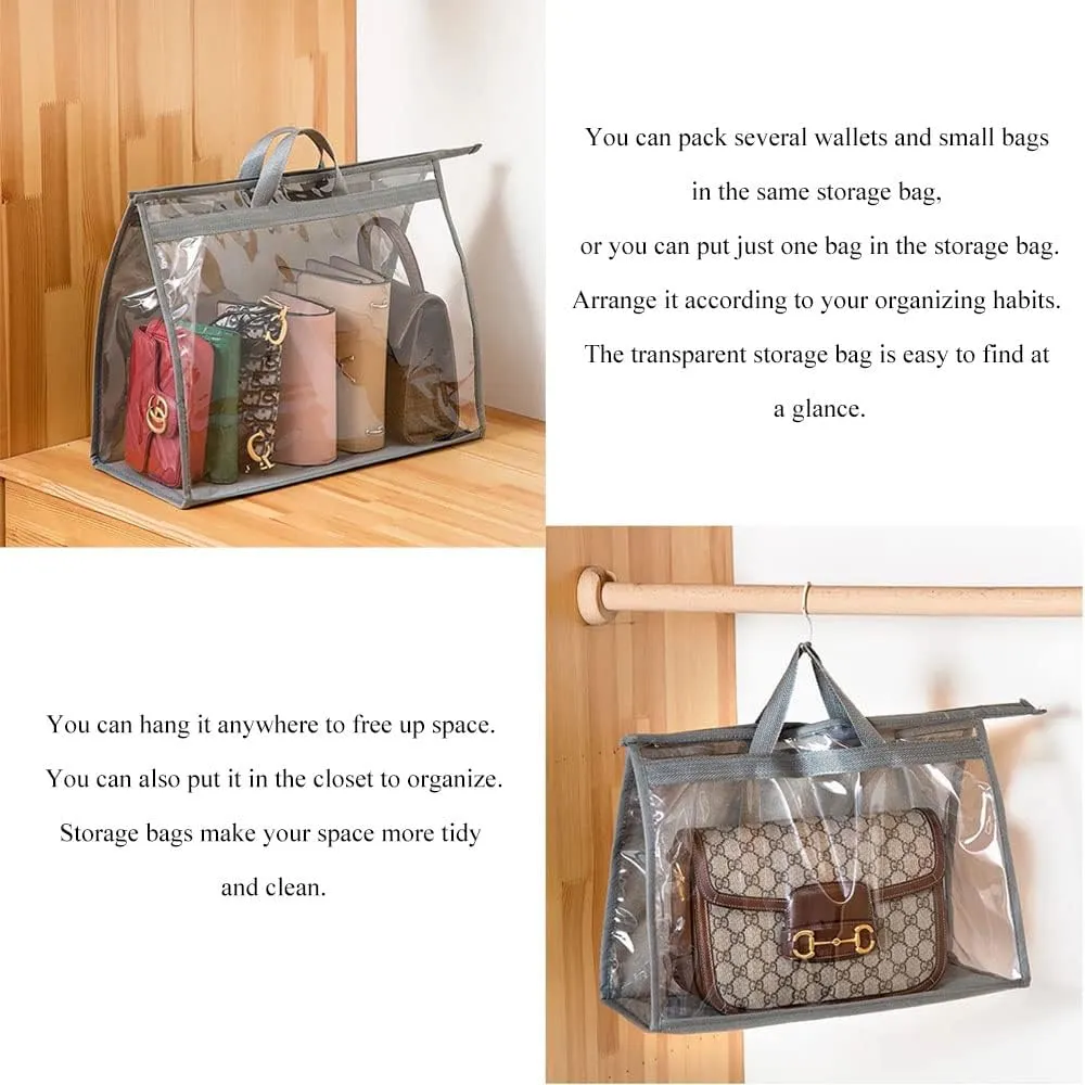 fazhongfa 2PCS Dust Bags for Handbags Clear Purse Storage Organizer Non-Woven Hanging Bag Closet with Zipper and Handle (X-Large, Light Grey)