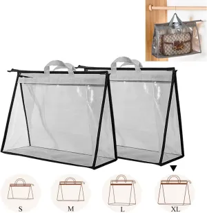 fazhongfa 2PCS Dust Bags for Handbags Clear Purse Storage Organizer Non-Woven Hanging Bag Closet with Zipper and Handle (X-Large, Light Grey)