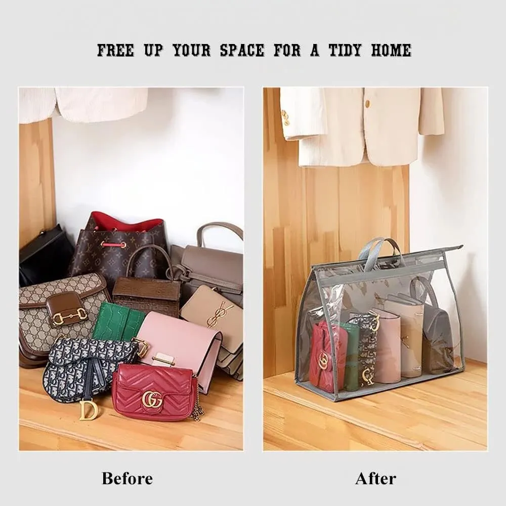 fazhongfa 2PCS Dust Bags for Handbags Clear Purse Storage Organizer Non-Woven Hanging Bag Closet with Zipper and Handle (X-Large, Light Grey)