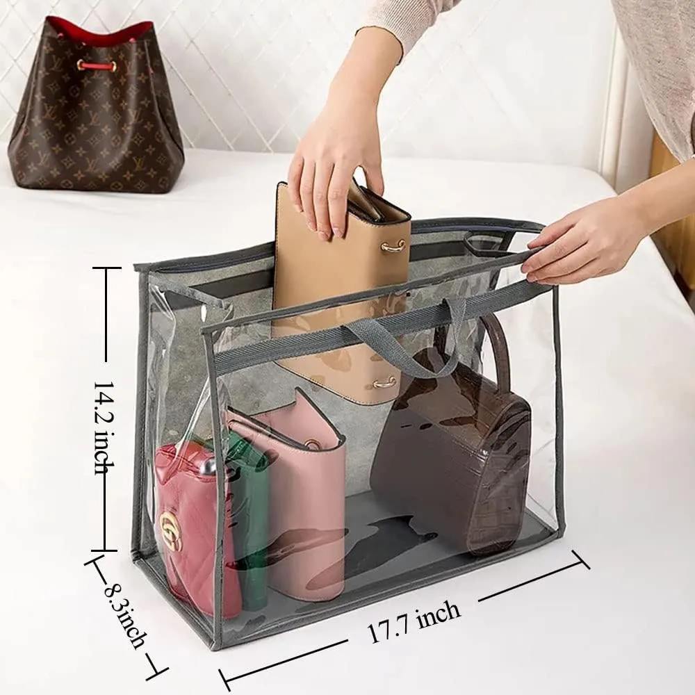 fazhongfa 6PCS Dust Bags for Handbags Clear Purse Storage Organizer Non-Woven Hanging Bag Closet with Zipper and Handle (XL Light Grey)