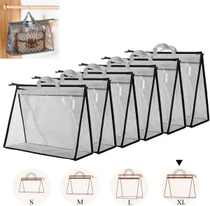 fazhongfa 6PCS Dust Bags for Handbags Clear Purse Storage Organizer Non-Woven Hanging Bag Closet with Zipper and Handle (XL Light Grey)