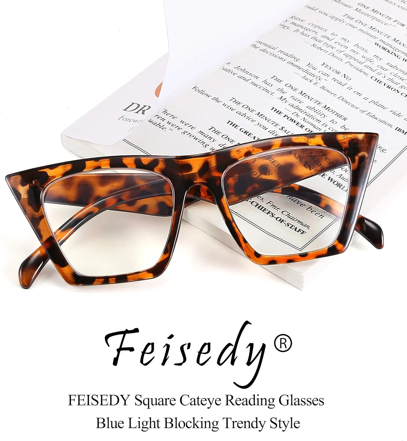 FEISEDY Square Cat Eye Reading Glasses Blue Light Blocking Women Fashion Cateye Reader Anti Glare Digital Eyestrain B2604