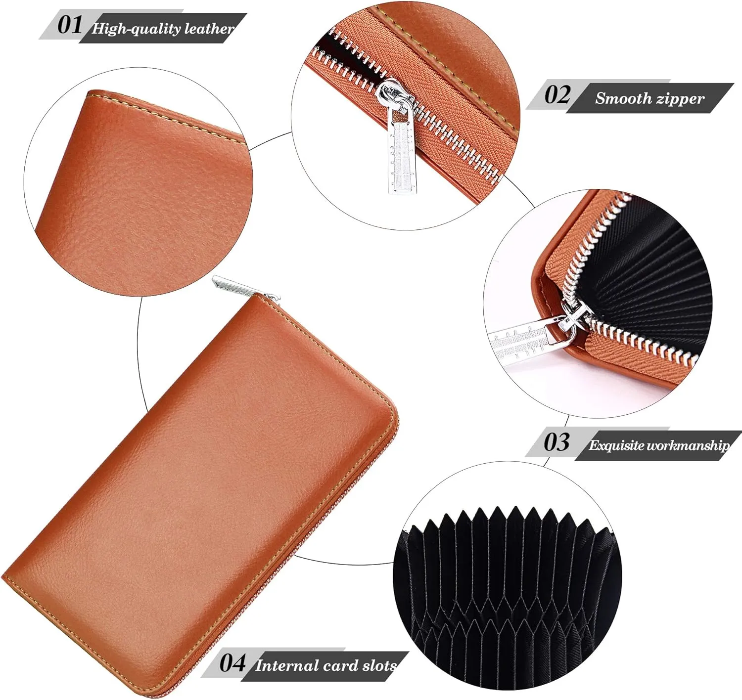 FEITH&FELLY Large Capacity Credit Card Wallets for Women Long Leather RFID Blocking Accordion Wallet Zip Organizer 36 Slots
