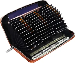 FEITH&FELLY Large Capacity Credit Card Wallets for Women Long Leather RFID Blocking Accordion Wallet Zip Organizer 36 Slots