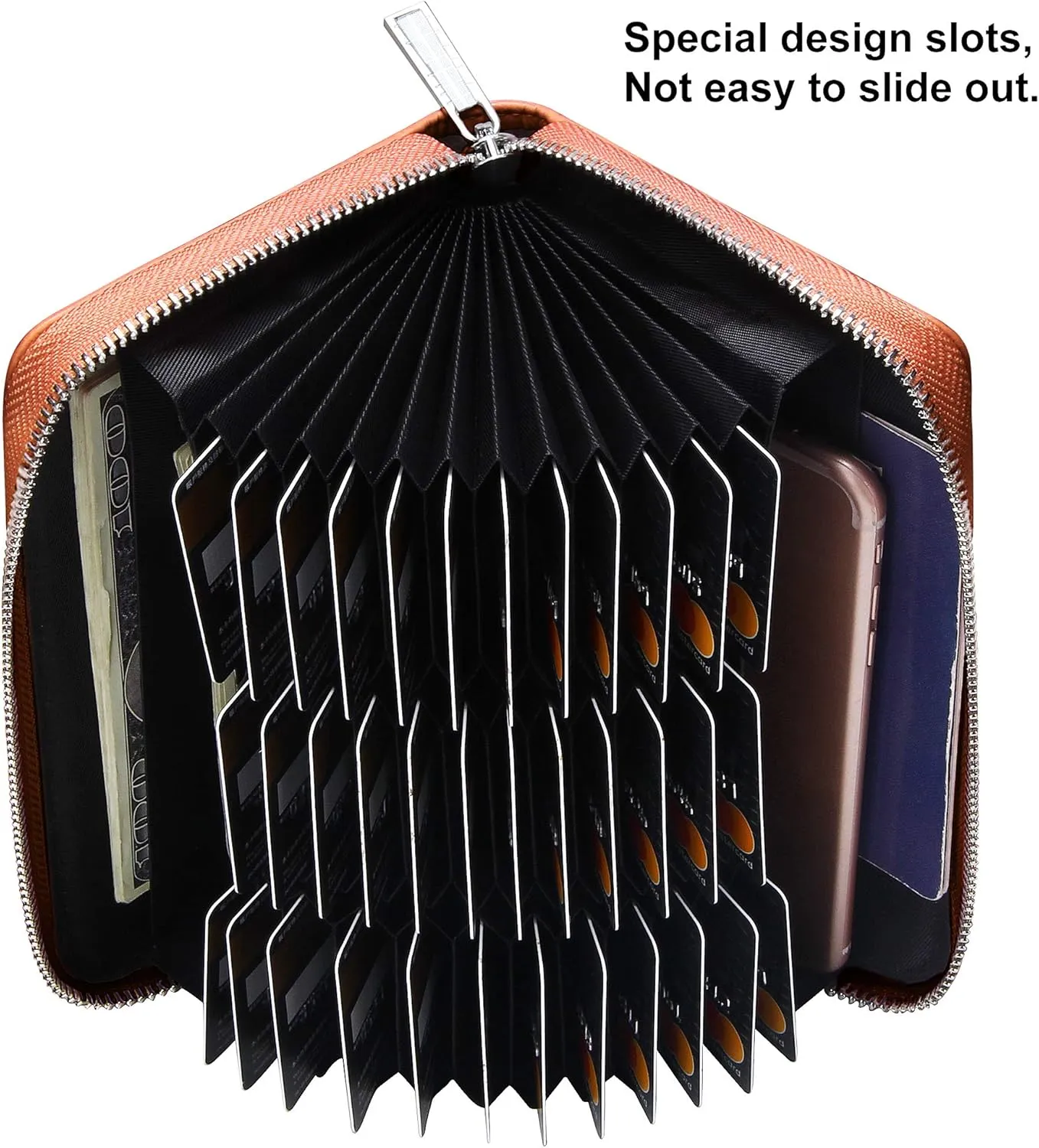 FEITH&FELLY Large Capacity Credit Card Wallets for Women Long Leather RFID Blocking Accordion Wallet Zip Organizer 36 Slots