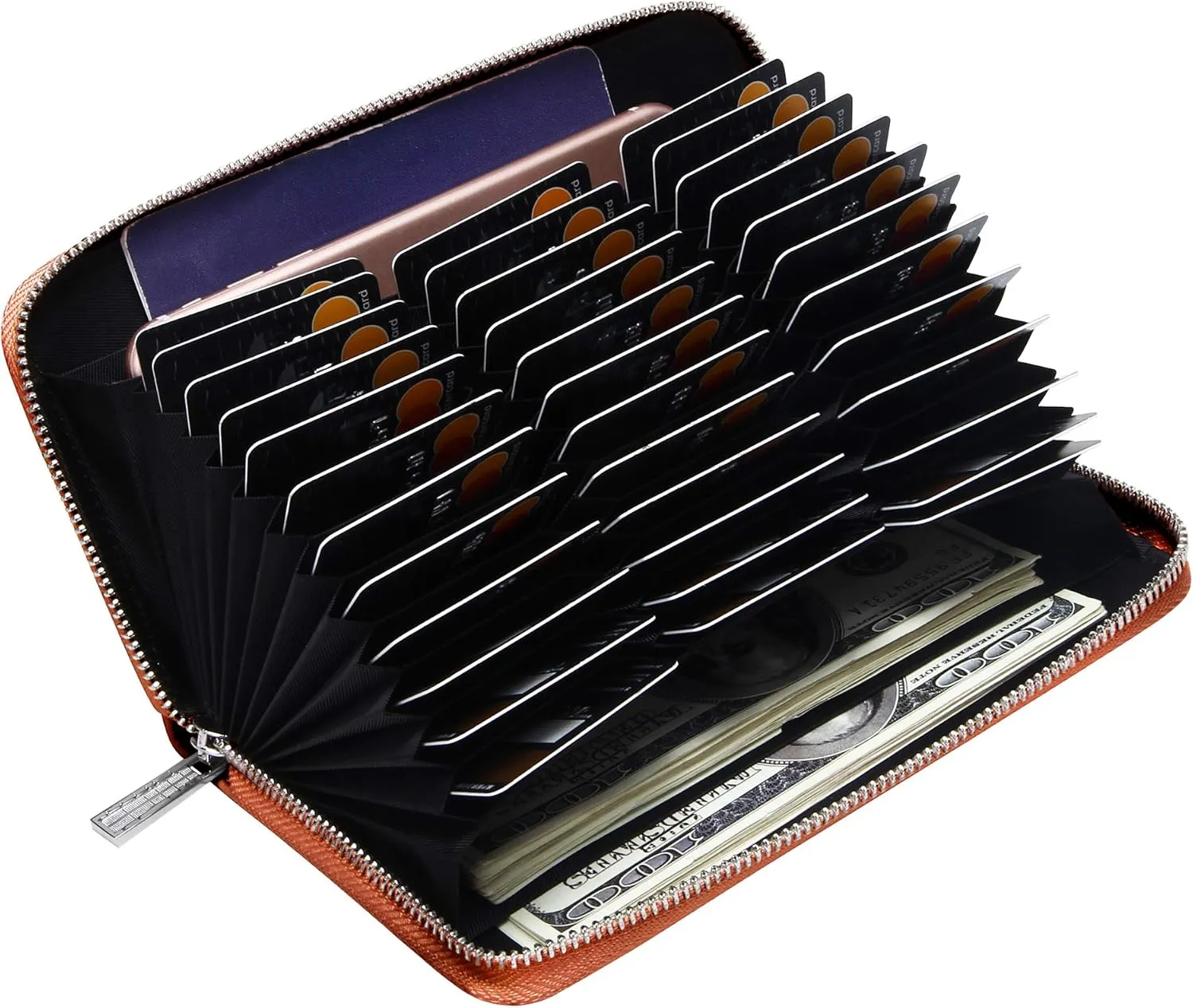 FEITH&FELLY Large Capacity Credit Card Wallets for Women Long Leather RFID Blocking Accordion Wallet Zip Organizer 36 Slots