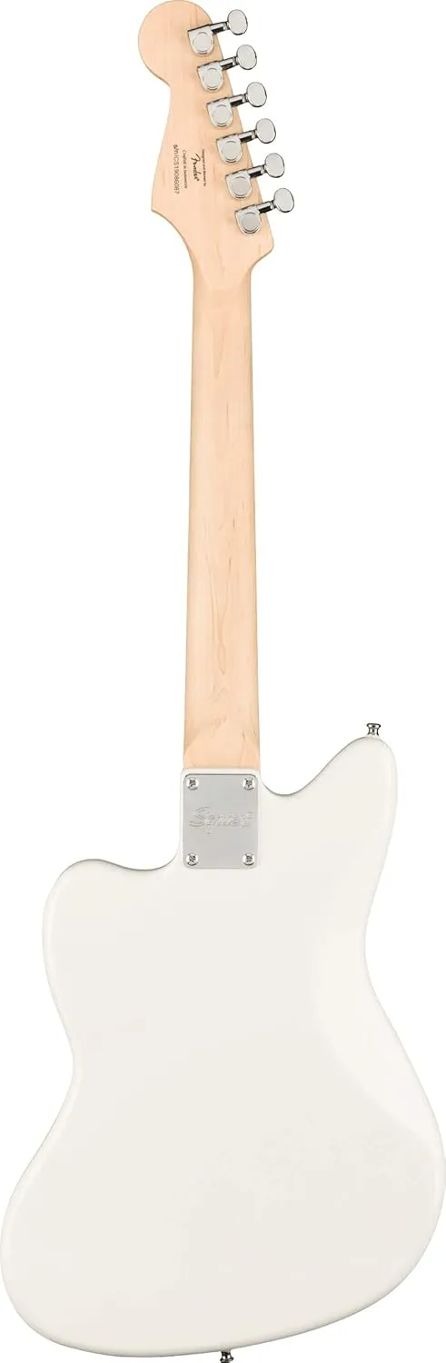 Fender Squier 3/4-Size Kids Mini Jazzmaster Electric Guitar Learn-to-Play - Olympic White Bundle with Amp, Cable, Tuner, Strap, Picks, Fender Play Online Lessons, and Austin Bazaar Instructional DVD