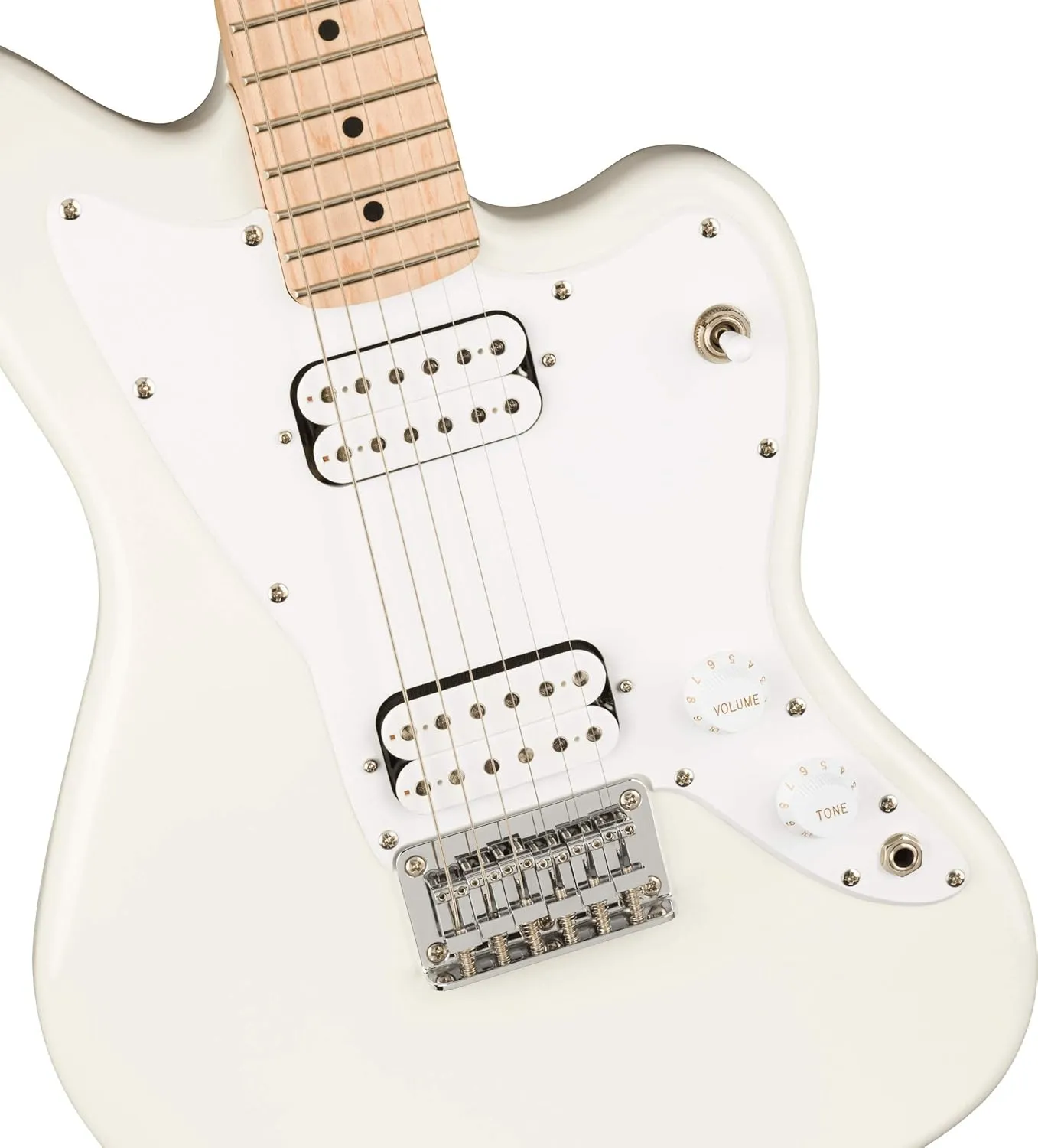 Fender Squier 3/4-Size Kids Mini Jazzmaster Electric Guitar Learn-to-Play - Olympic White Bundle with Amp, Cable, Tuner, Strap, Picks, Fender Play Online Lessons, and Austin Bazaar Instructional DVD
