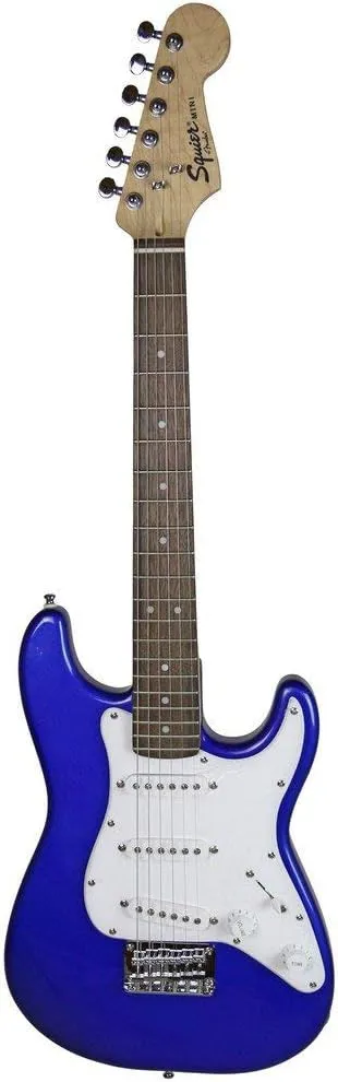 Fender Squier 3/4-Size Kids Mini Strat Electric Guitar - Imperial Blue Bundle with Amplifier, Cable, Tuner, Strap, Picks, Online Lessons, and Austin Bazaar Instructional DVD