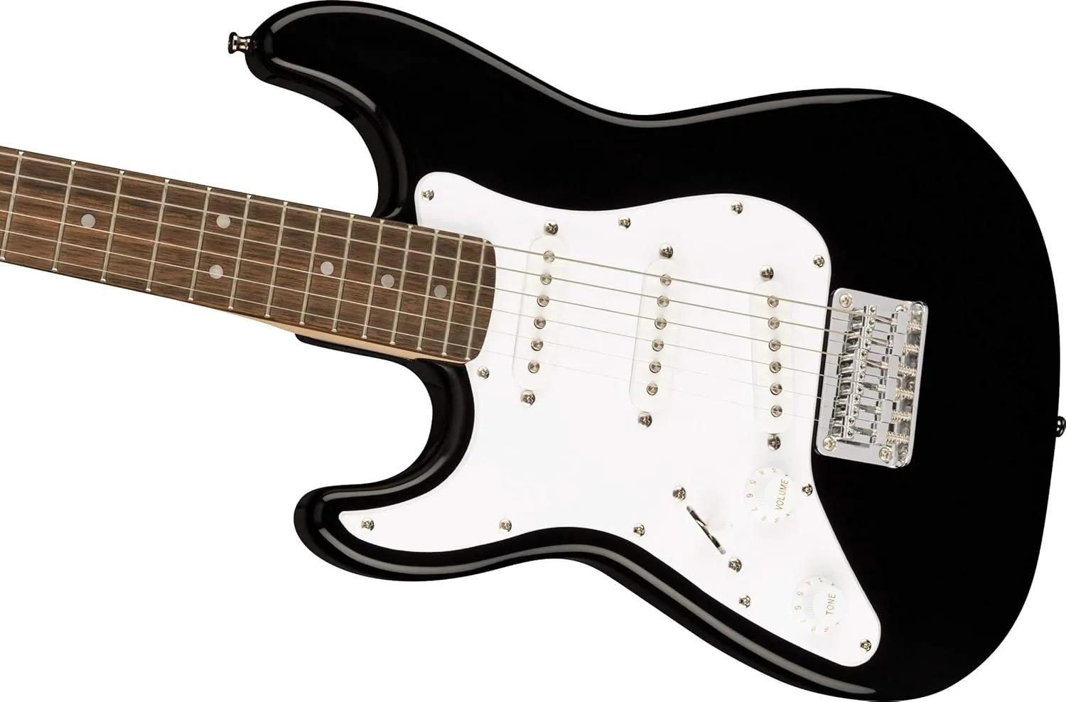 Fender Squier 3/4-Size Left-Handed Kids Mini Strat Electric Guitar - Black Bundle with Amplifier, Instrument Cable, Tuner, Strap, Picks, Online Lessons, and Austin Bazaar Instructional DVD