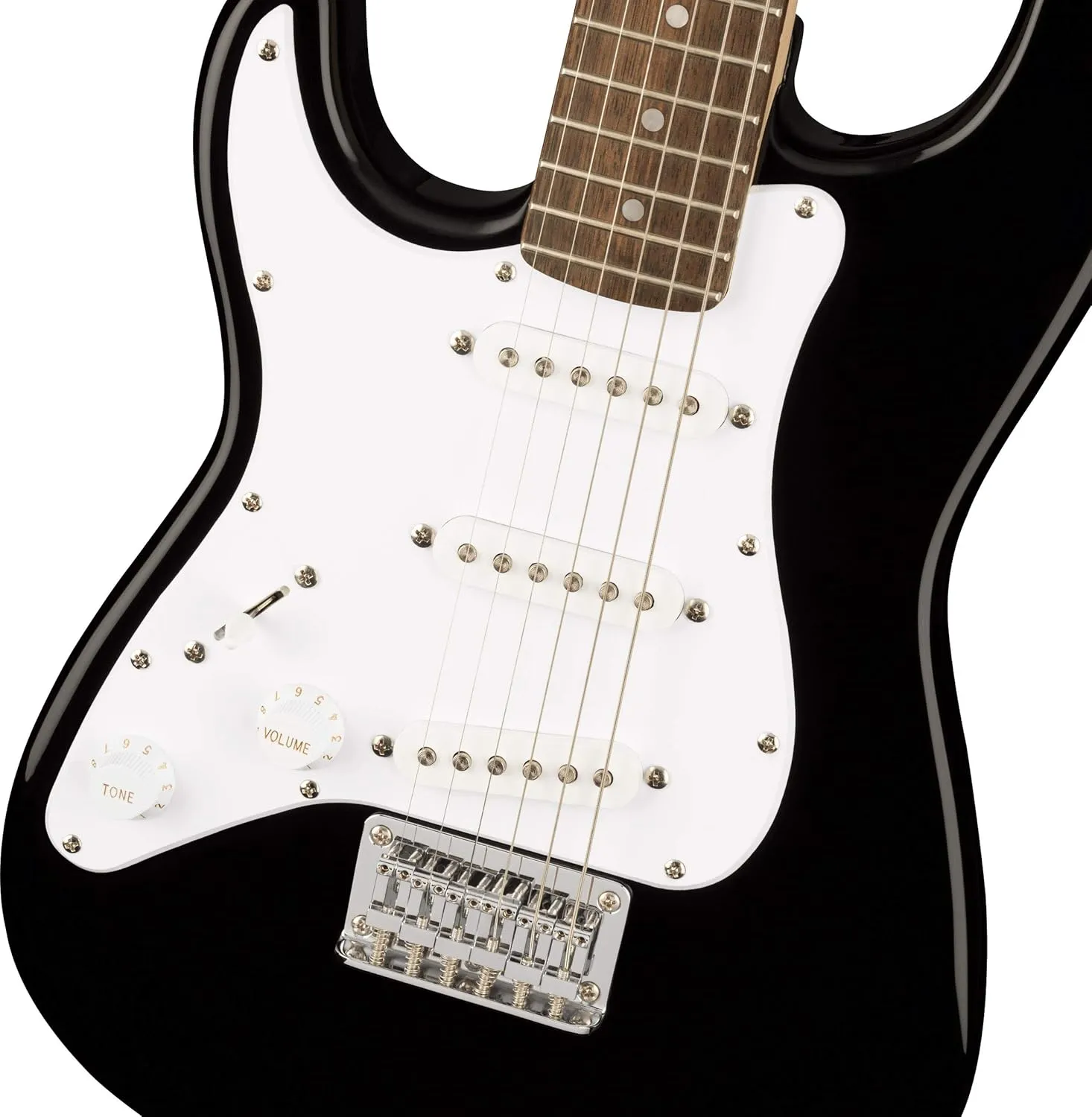 Fender Squier 3/4-Size Left-Handed Kids Mini Strat Electric Guitar - Black Bundle with Amplifier, Instrument Cable, Tuner, Strap, Picks, Online Lessons, and Austin Bazaar Instructional DVD