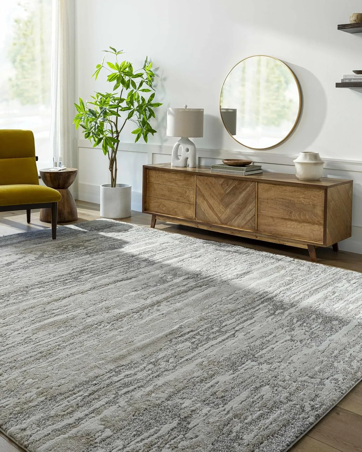 Ferrelview Contemporary Area Rug - Tan, Medium Gray, Light Gray - 5'3" Round