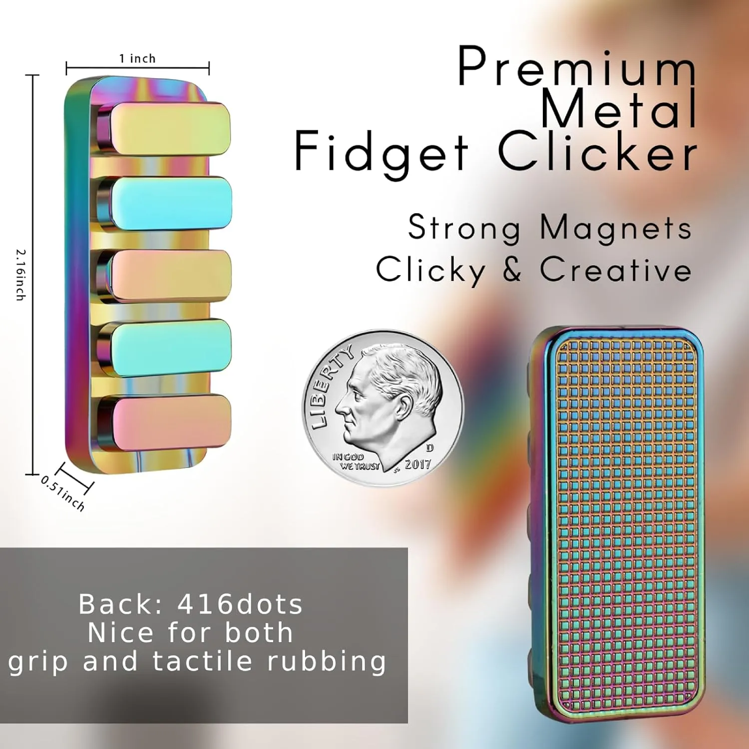 Fidget Toys for Adults - Creative Magnetic Haptic Fidget Clicker with 3 Noise Levels Loud-Quiet EDC Fidgette Toys Adults Office Class Fidget Toys Relief Stress and Anxiety ADHD Approved (Rainbow)