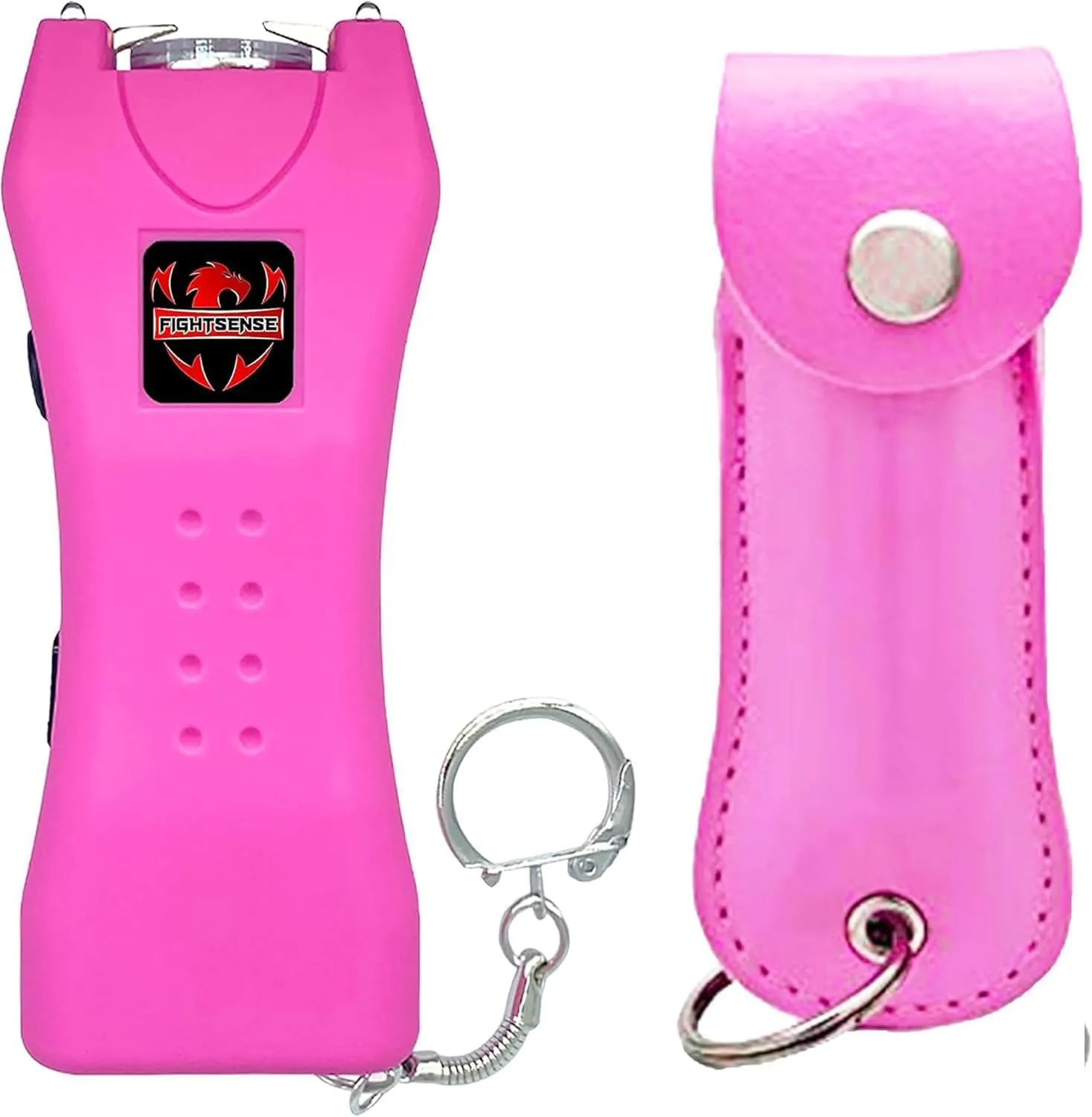 FIGHTSENSE Mini Stun Gun Keychain & Pepper Spray Combo Pack for Self Defense Kit - Extremely Powerful Stun Gun Flashlight for Women Pink USB