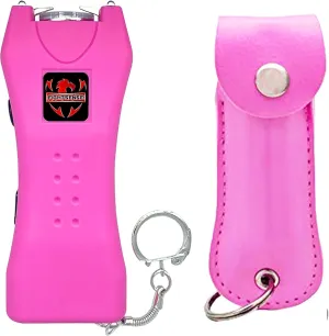 FIGHTSENSE Mini Stun Gun Keychain & Pepper Spray Combo Pack for Self Defense Kit - Extremely Powerful Stun Gun Flashlight for Women Pink USB