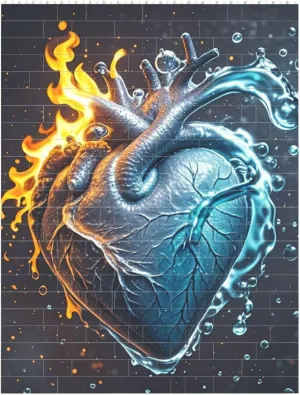 Fire and Water Heart Building Block Puzzle Personalized Building Bricks for Adults Square Shaped Block Puzzle Building Valentine's Day Gifts for Home Decor Brick Puzzle
