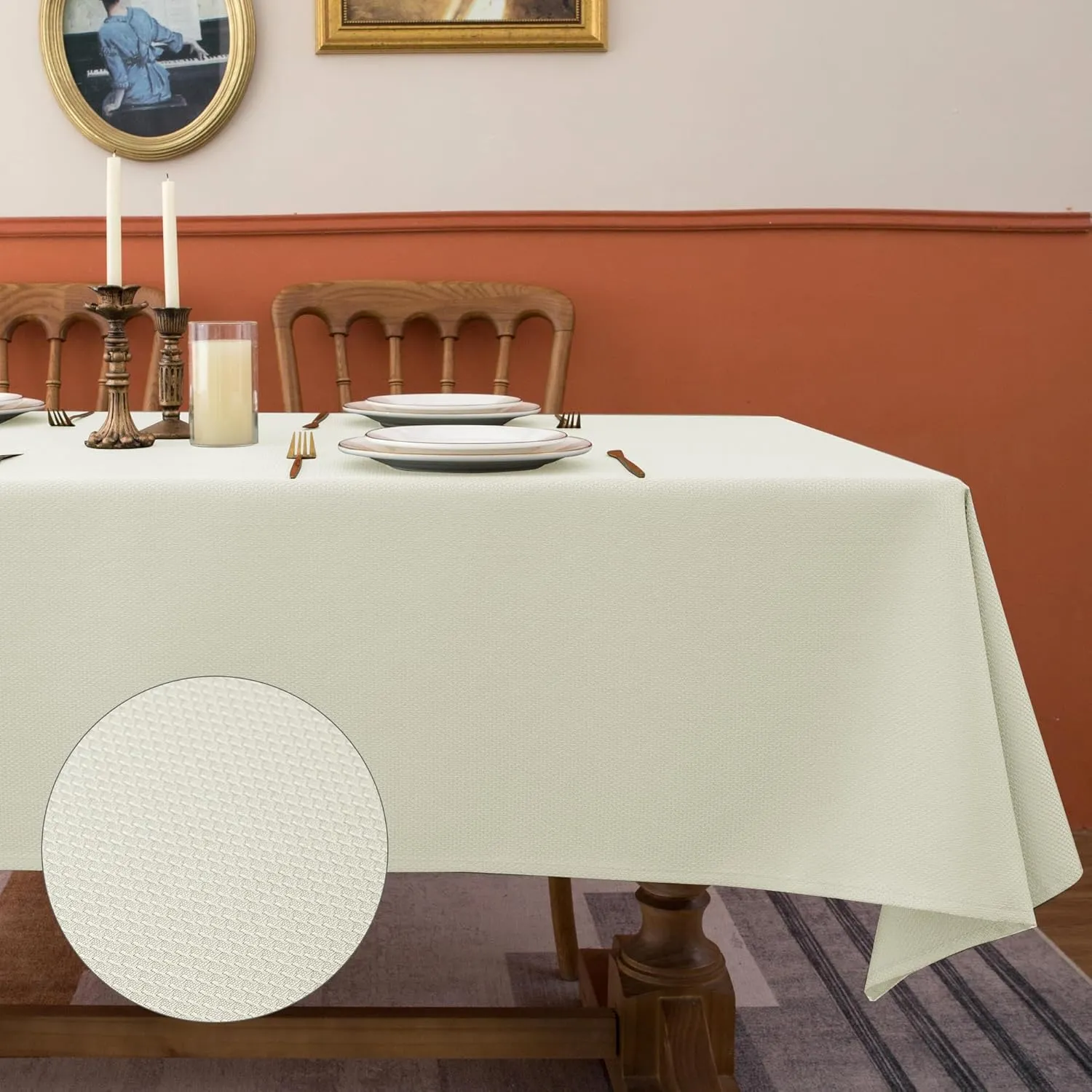 Fitable 2 Pack Textured Table Cloth for Rectangle Table - 52 x 70 inch, Beige - Waterproof Heavy Duty Fabric Tablecloth, Jacquard Decorative Table Cover for Dinner Party Banquet Event