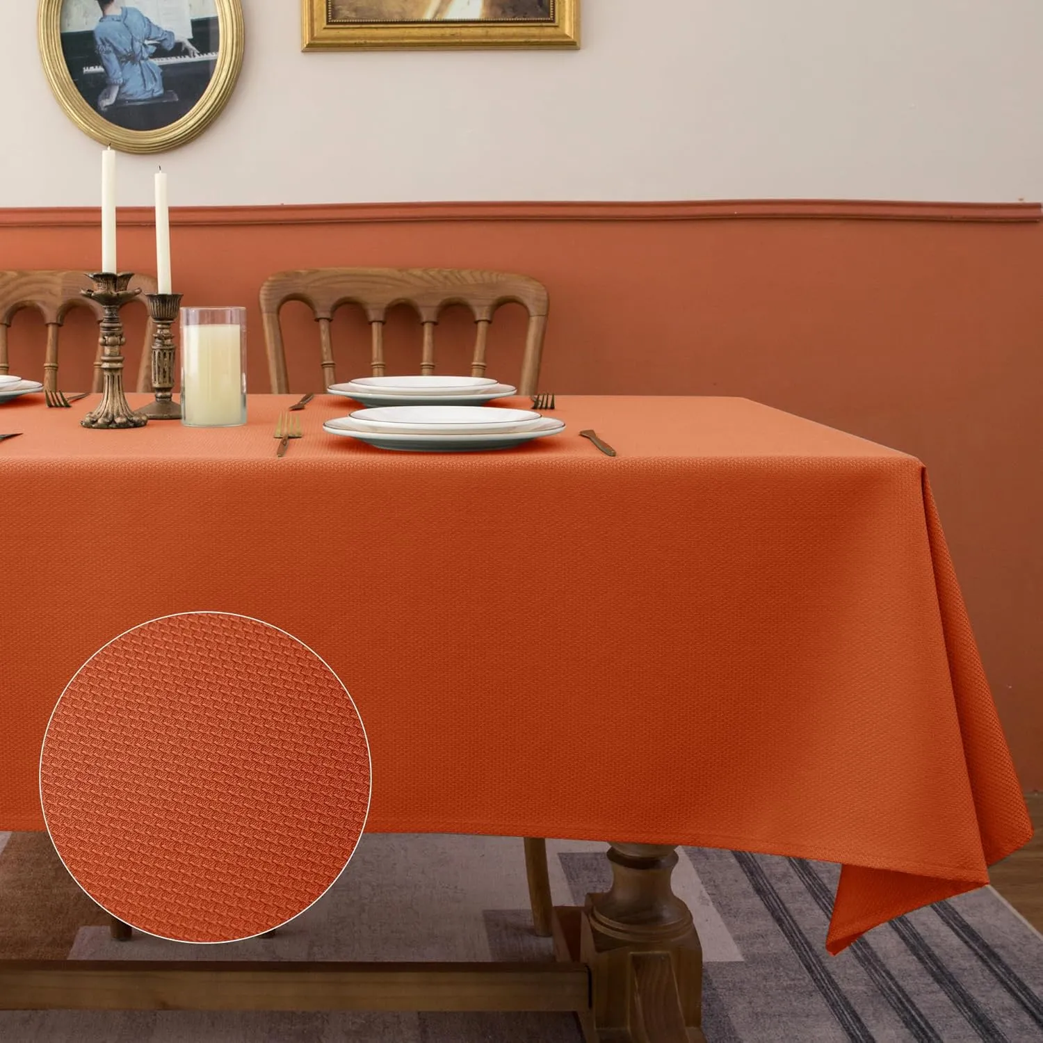 Fitable 2 Pack Textured Table Cloth for Rectangle Table - 52 x 70 inch, Rust - Waterproof Heavy Duty Jacquard Fabric Tablecloth, Thanksgiving Decorative Table Cover for Dinner Party Banquet Event