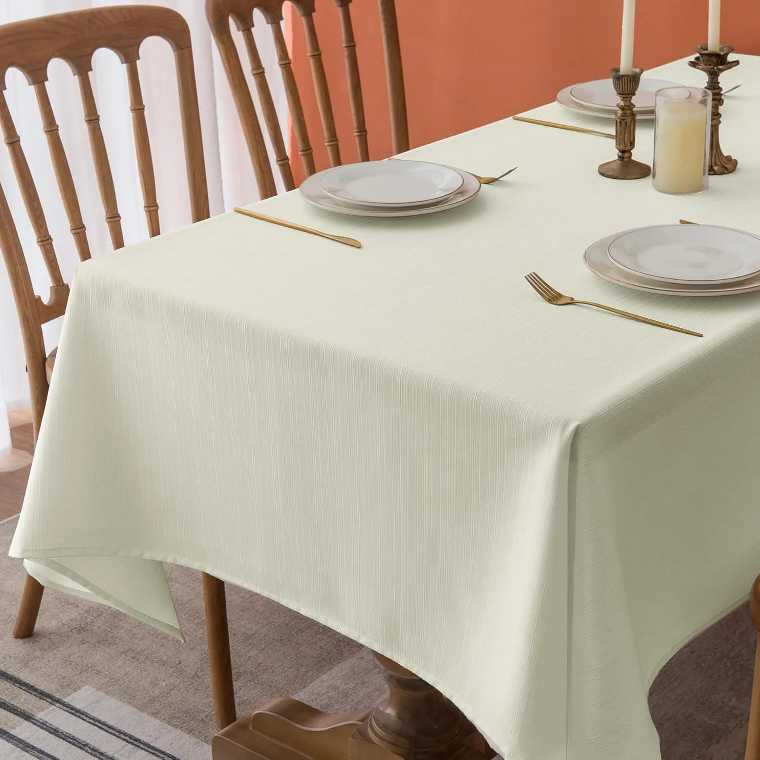 Fitable Ivory Stripe Texture Tablecloth, 2 Pack - 52 x 70 inch - Water and Wrinkle Resisitant Fabric Table Cloth, Rectangle Table Cover for Parties Event Banquet Dinner Holiday