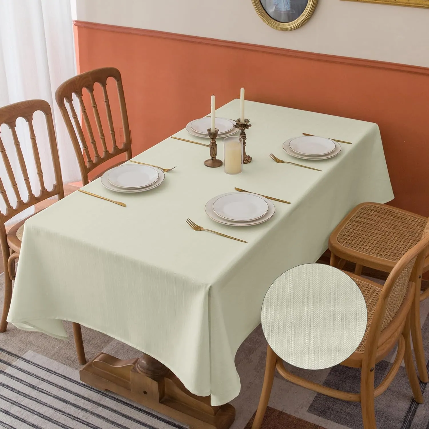 Fitable Ivory Stripe Texture Tablecloth, 2 Pack - 52 x 70 inch - Water and Wrinkle Resisitant Fabric Table Cloth, Rectangle Table Cover for Parties Event Banquet Dinner Holiday