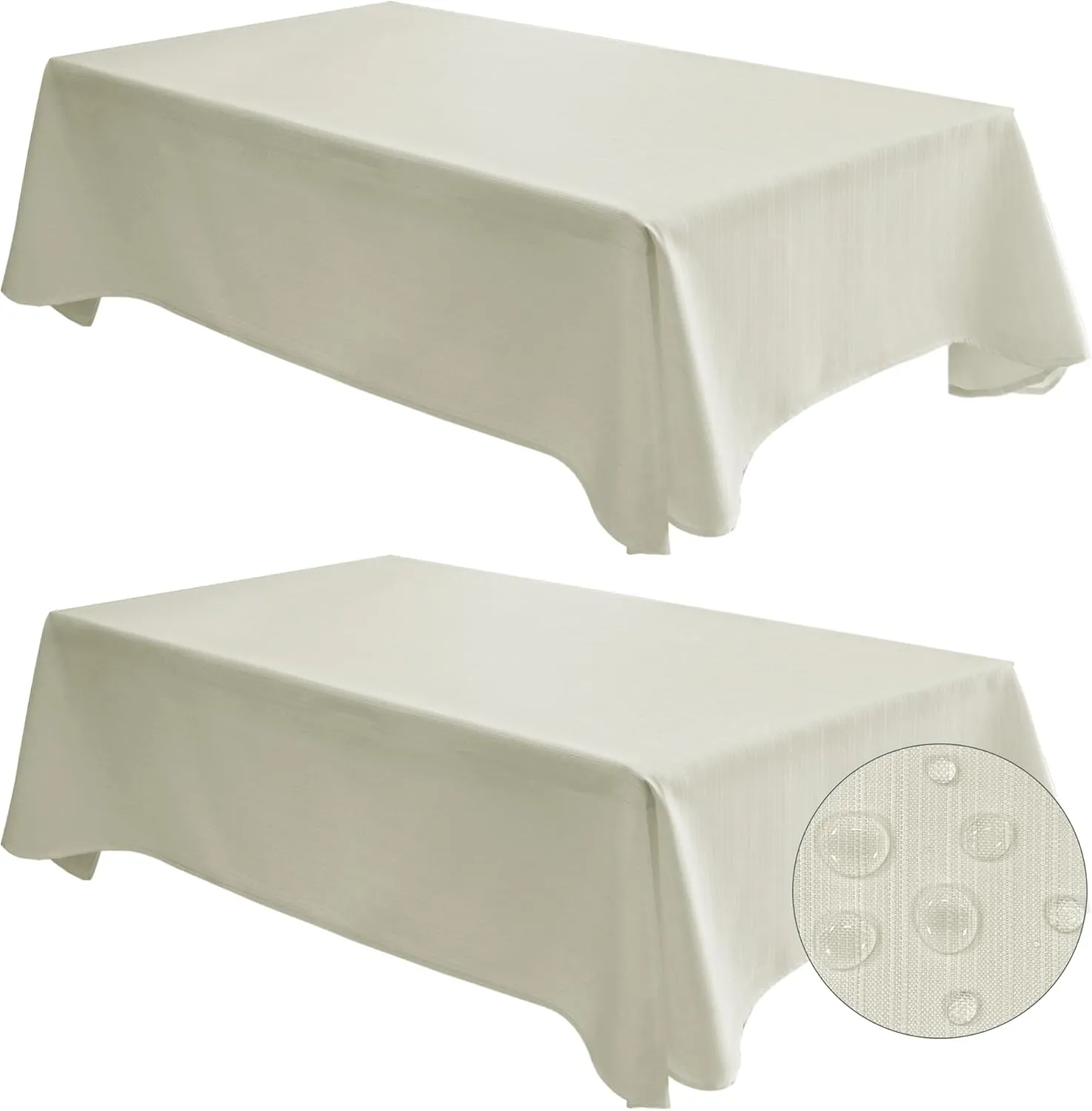 Fitable Ivory Stripe Texture Tablecloth, 2 Pack - 52 x 70 inch - Water and Wrinkle Resisitant Fabric Table Cloth, Rectangle Table Cover for Parties Event Banquet Dinner Holiday