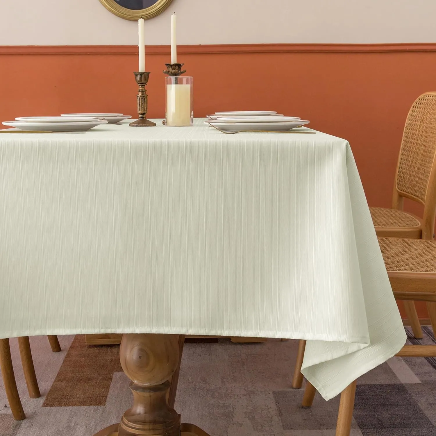 Fitable Ivory Stripe Texture Tablecloth, 2 Pack - 52 x 70 inch - Water and Wrinkle Resisitant Fabric Table Cloth, Rectangle Table Cover for Parties Event Banquet Dinner Holiday