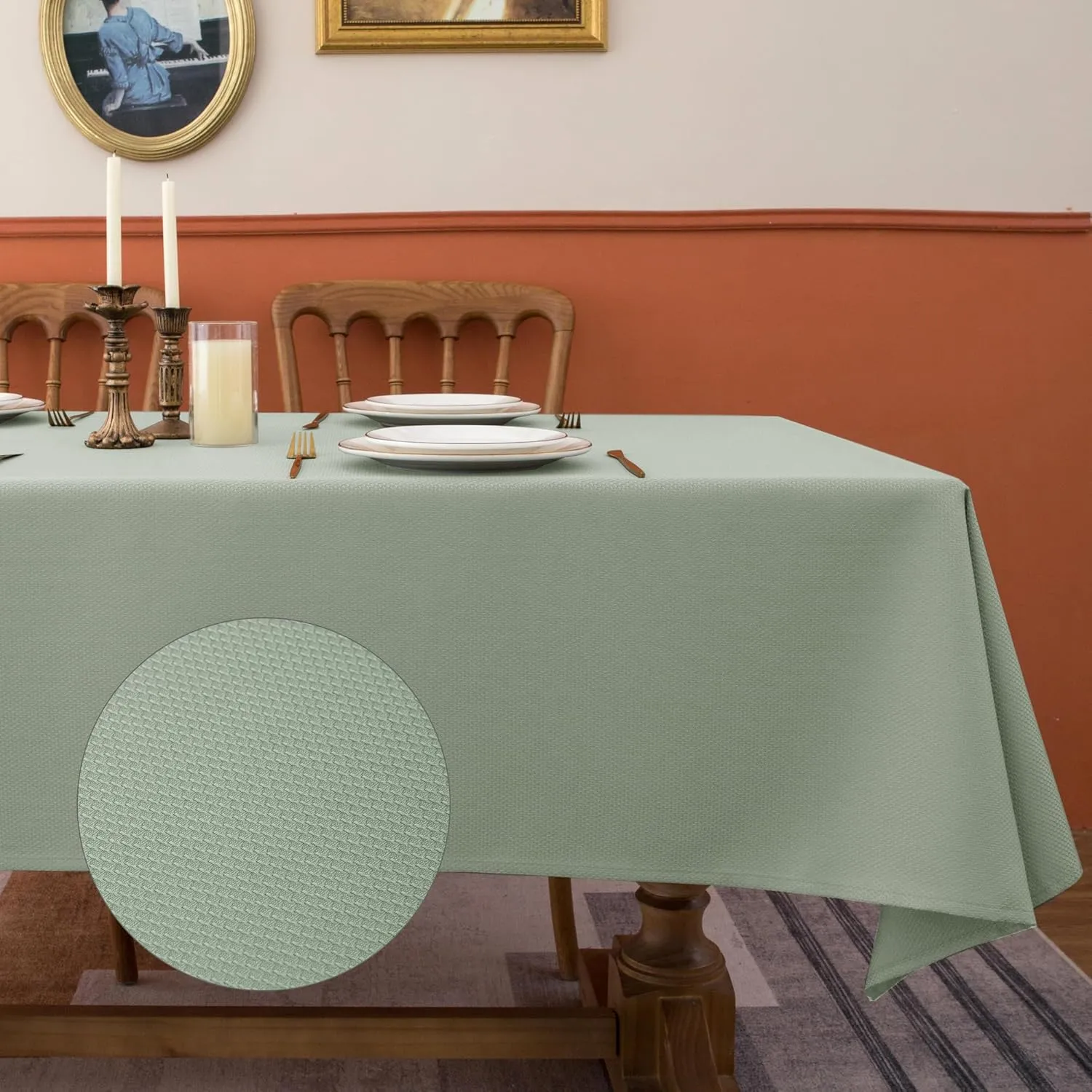 Fitable Textured Table Cloth for Rectangle Table, 2 Pack - 52 x 70 inch, Sage Green - Waterproof Heavy Duty Fabric Tablecloth, Jacquard Decorative Table Cover for Dinner Party Banquet Event