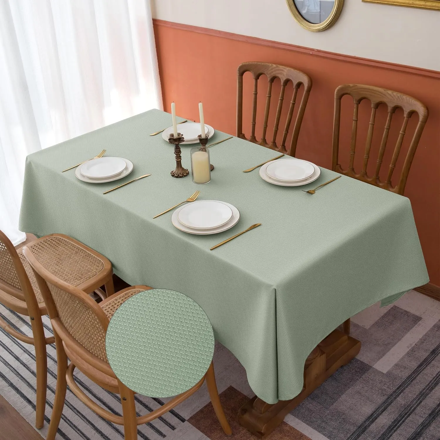 Fitable Textured Table Cloth for Rectangle Table, 2 Pack - 52 x 70 inch, Sage Green - Waterproof Heavy Duty Fabric Tablecloth, Jacquard Decorative Table Cover for Dinner Party Banquet Event
