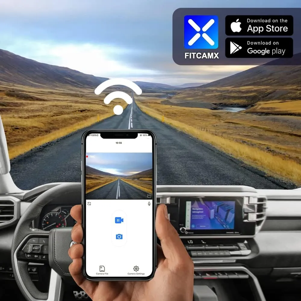 Fitcamx 4K Dash Cam for 2022-2025 Toyota Tundra & Sequoia 2023-2025 Limited SR SR5 TRD Pro Limited Platinum (Gen3), OEM Style, 2160P UHD Video, WiFi & APP, Loop Recording, G-Sensor, Plug & Play, 64GB