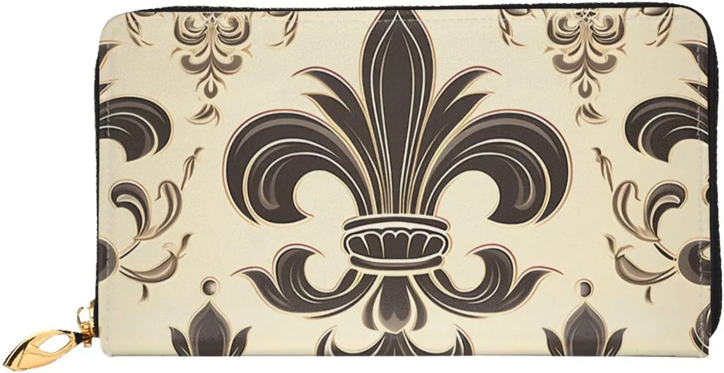 Fleur-De-Lis And Coat Arms Knight Leather Wallets For Women Waterproof Zip Around Clutch Purses Large Credit Card Holder With Phone Holder Ladies Travel Coin Purse