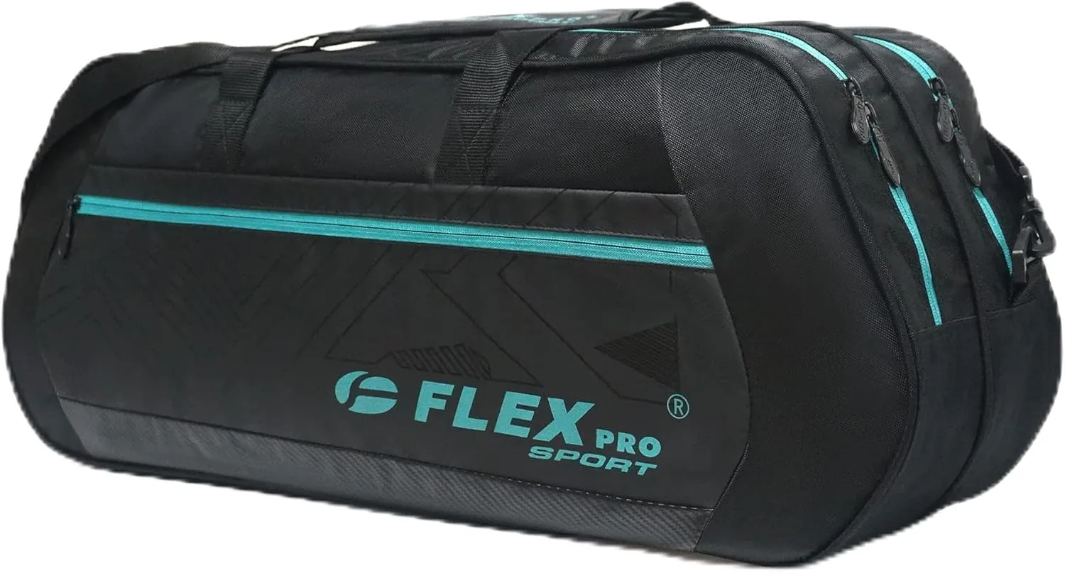 FlexPro Racket Bag for Tennis, Squash, Badminton and Gym, Store 6-10 Rackets Shoes Clothing and Accessories