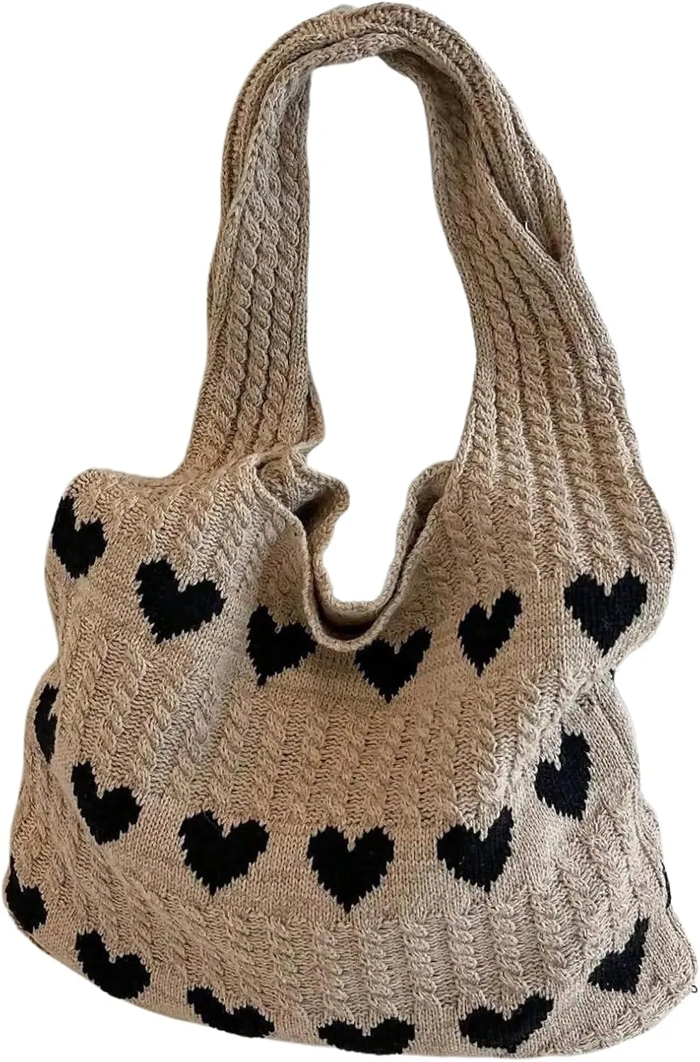 Floerns Women's Heart Crochet Shoulder Tote Bag Holiday Aesthetic Knitted Hobo Handbags
