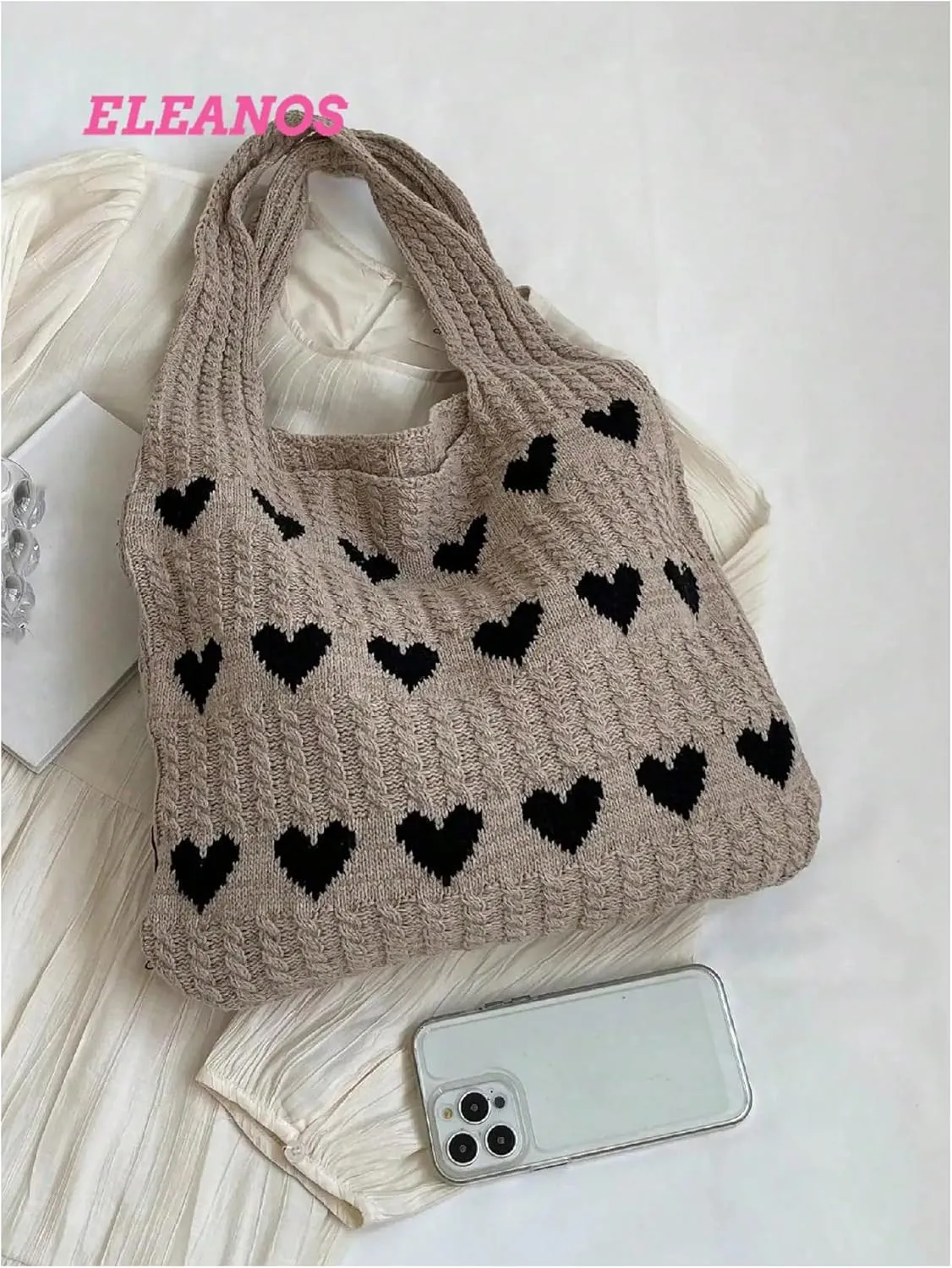 Floerns Women's Heart Crochet Shoulder Tote Bag Holiday Aesthetic Knitted Hobo Handbags