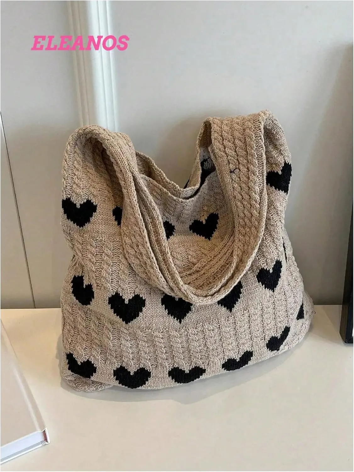 Floerns Women's Heart Crochet Shoulder Tote Bag Holiday Aesthetic Knitted Hobo Handbags