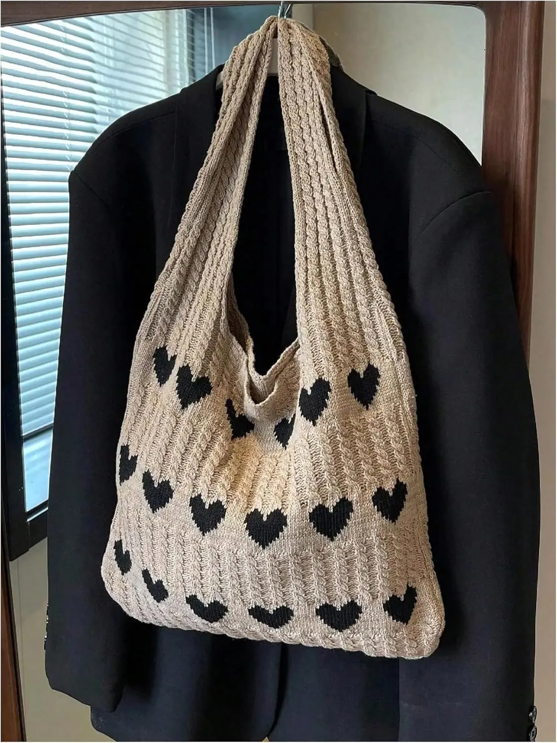 Floerns Women's Heart Crochet Shoulder Tote Bag Holiday Aesthetic Knitted Hobo Handbags