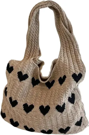Floerns Women's Heart Crochet Shoulder Tote Bag Holiday Aesthetic Knitted Hobo Handbags