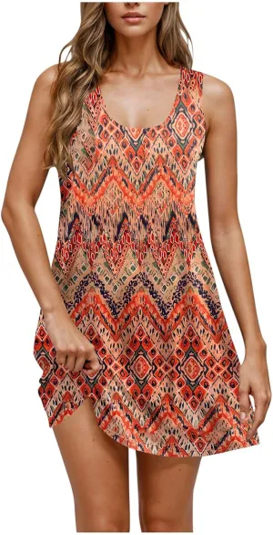 Floral Dress for Women Boho Beach Vacation Sundress Vintage Sleeveless Summer Dresses Casual Dress Resort Wear