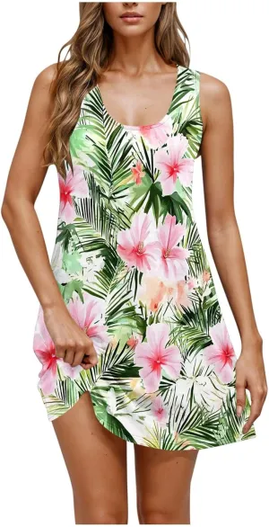 Floral Dress for Women Boho Beach Vacation Sundress Vintage Sleeveless Summer Dresses Casual Dress Resort Wear
