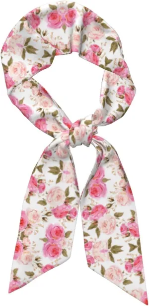 Floral Flower Rose Pink print Head Scarf Hair Neck Scarves For Women Purse Bag Handbags Silky Long Thin Satin Headscarf