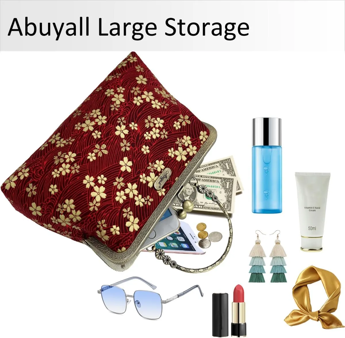 Floral Top-Handle Handbag, Kiss Lock Evening Bag for Women, Vintage Handbag