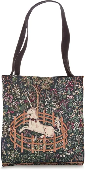 Floral Unicorn in Captivity Medieval Tapestry Woven Art Cute Tote Bag