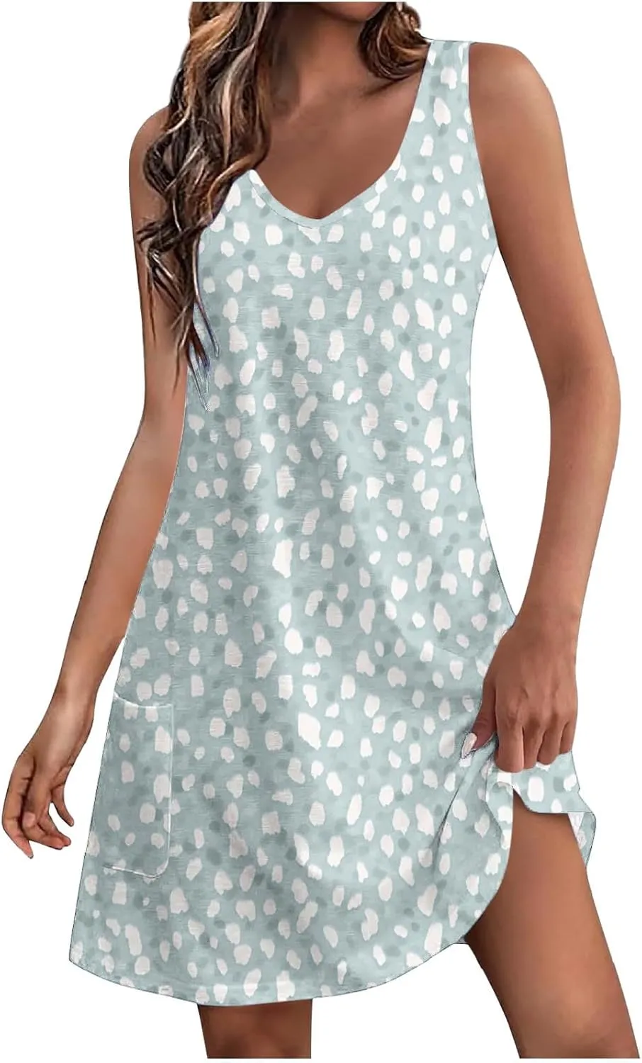 Flowy Dresses for Women Casual Sleeveless Boho Cute Sundress Crewneck Summer Beach Mini Tank Dress Vacation
