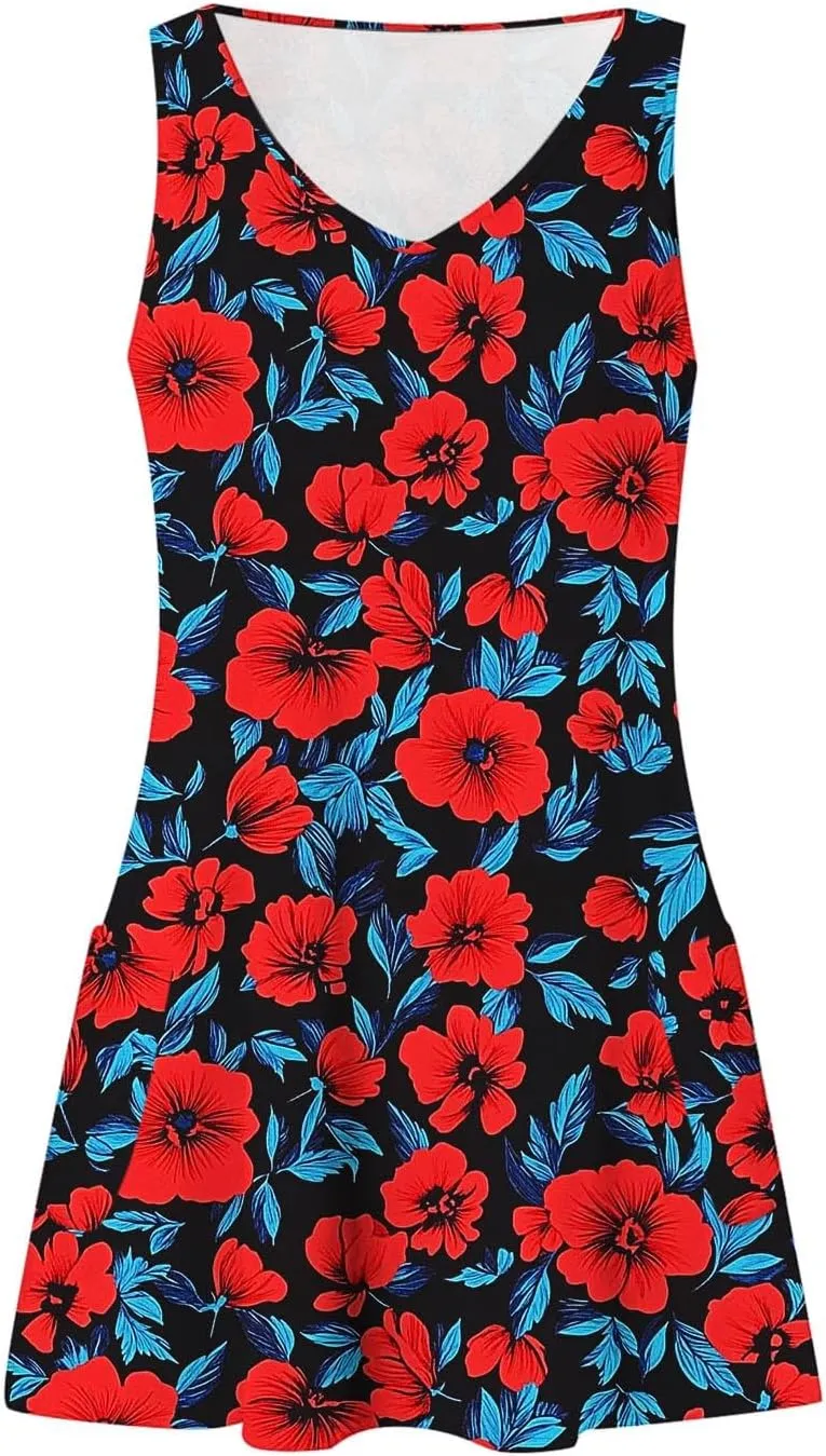 Flowy Dresses for Women Casual Sleeveless Boho Cute Sundress Crewneck Summer Beach Mini Tank Dress Vacation