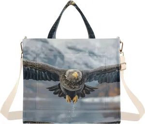 Flying Hawk Tote Bag for Women Corduroy Handbag Purse Shoulder Bag with Detachable Strap Small Size