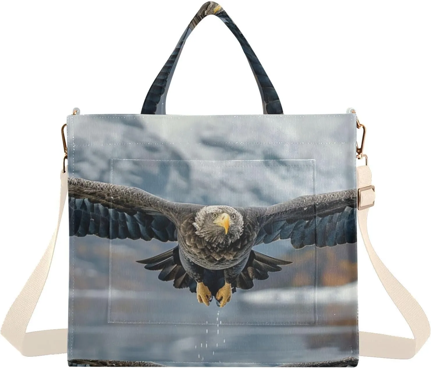 Flying Hawk Tote Bag for Women Corduroy Handbag Purse Shoulder Bag with Detachable Strap Small Size