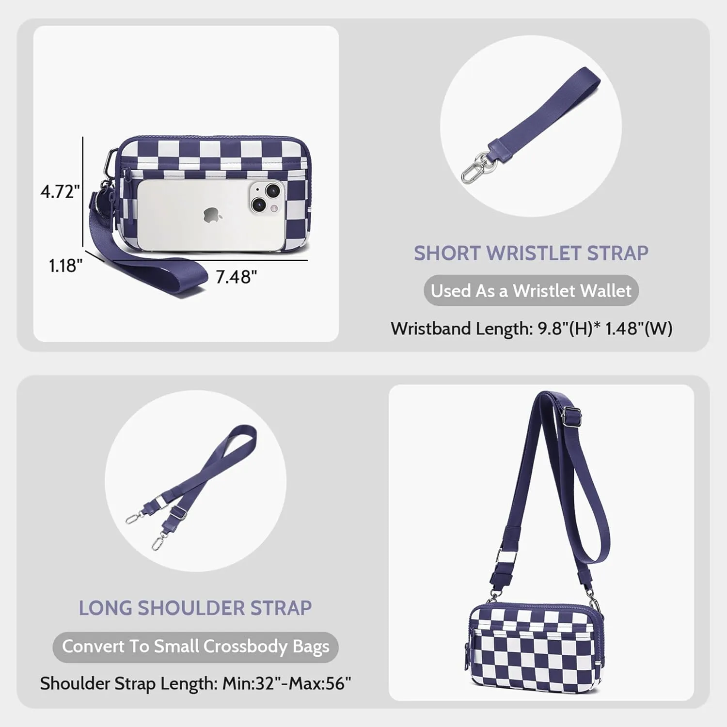 FODOKO Wristlet wallets for women Nylon Quilted Wallet with 4 Zippers,Travel Credit Card,Holder Cell Phone Organizer,coin purse